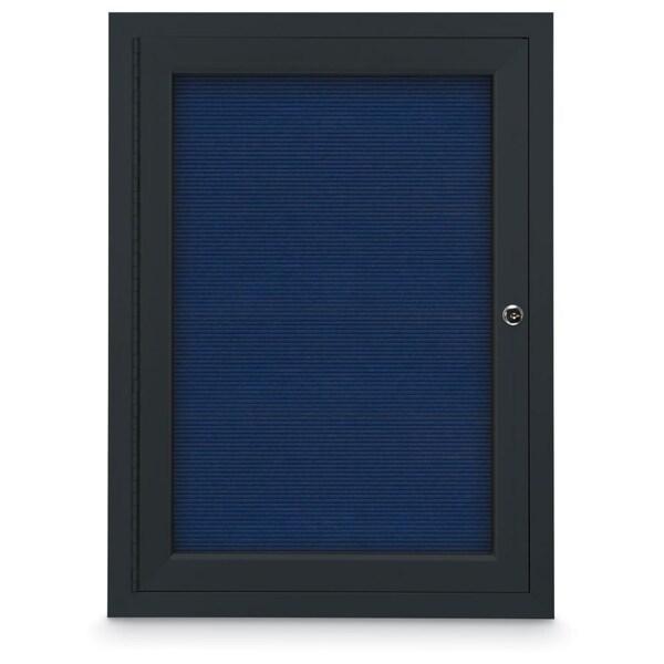 24"x36" 1-Door Enclosed Outdoor Letterboard, Header, Blue Felt/Black